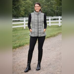Banana Republic Vest Womens Medium Black White Down Puffer Quilted Glen Plaid